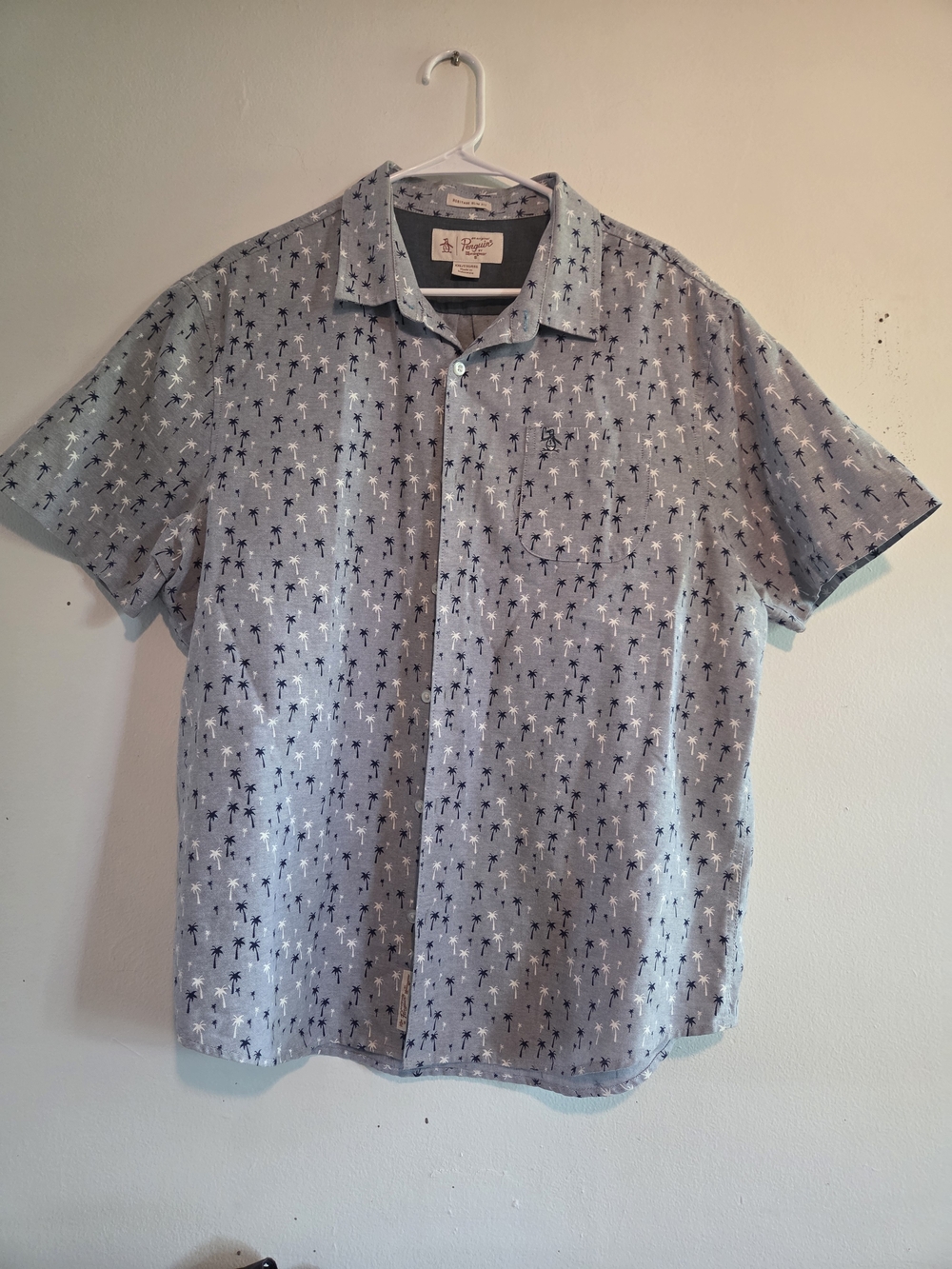 Original Penguin Light Blue Short-Sleeve Palm Print Button-Down Shirt